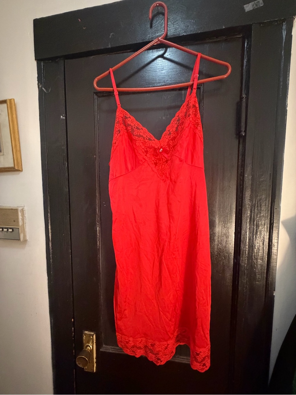 Red Lace-Trim Chemise Slip
